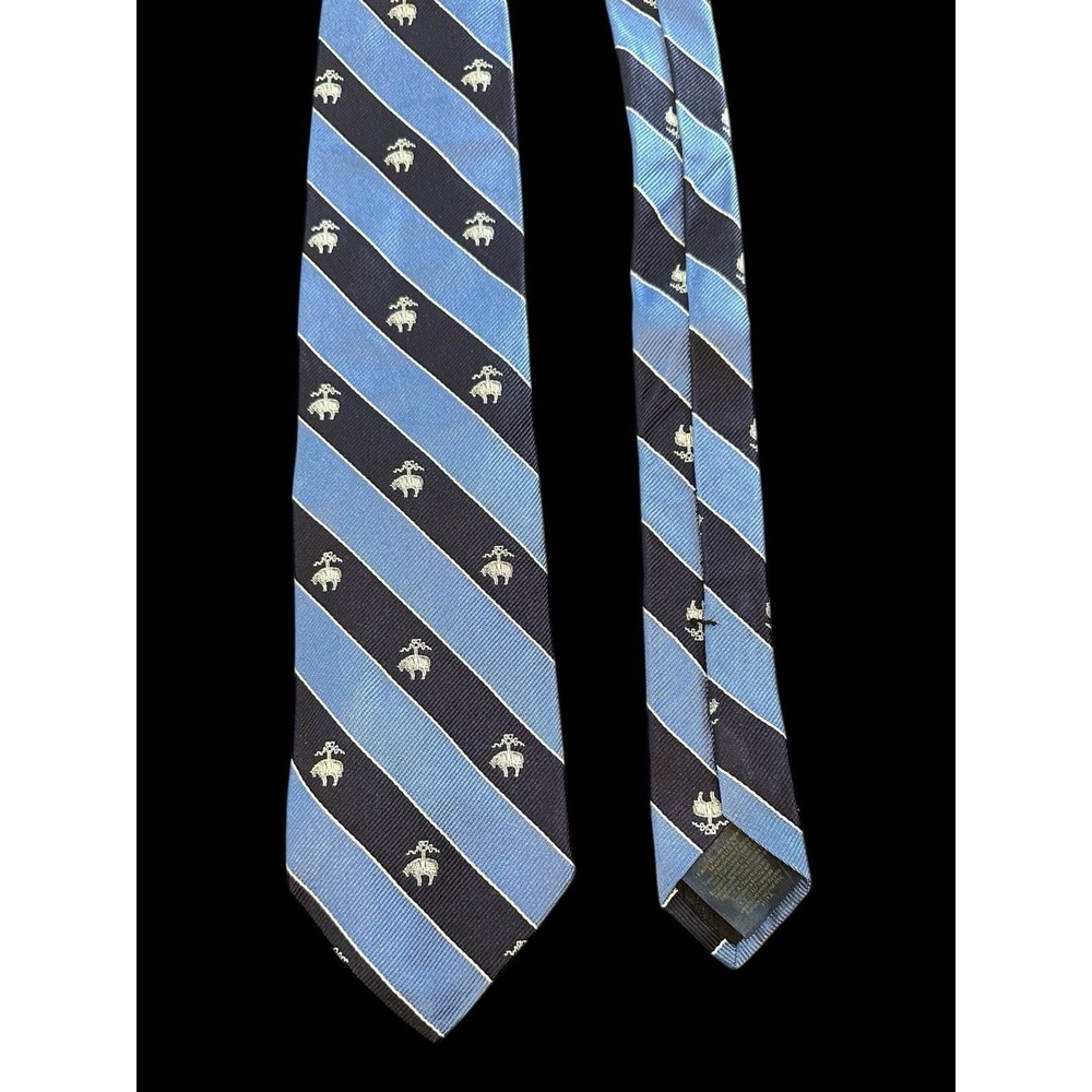 Brooks Brothers Makers And Merchant Logo Mens Silk Tie Blue Stripe All Over Logo - Picture 2 of 3
